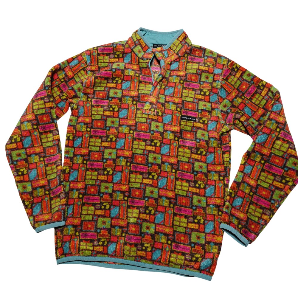 Southern Marsh Pullover Mens Small Multicolor Fleece Geometric Long Sleeve